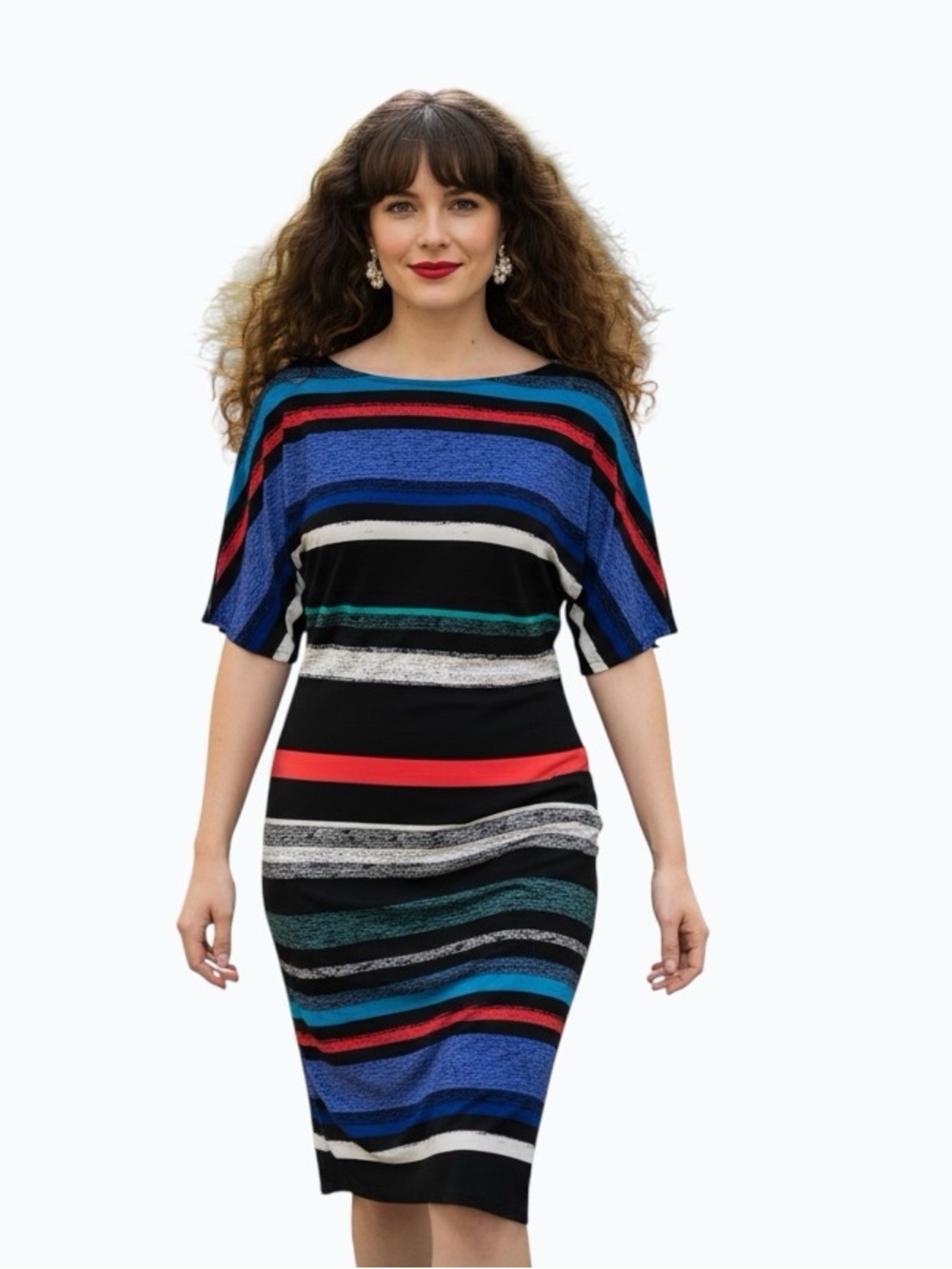 Evan Picone Striped Ruched Sheath Dress Bold Color Size 14